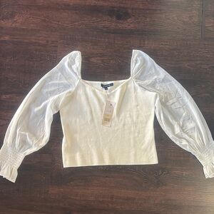 French Connection White Puff Sleeve Blouse